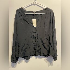 a new day Women's Long Sleeve Button-Front Top Black Size XXL NWT